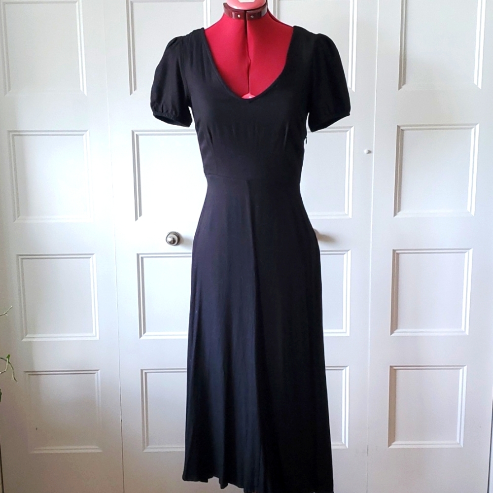 Twik Black Maxi Dress – Fit & Flare, Short Sleeve, Vintage-Inspired